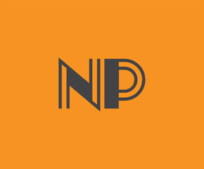 Obraz premium Bold black lettering 'NP' with geometric elements on a vivid orange background, ideal for branding, design, or modern creative projects.
