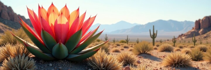 Obraz premium Large agave amica blooms in the desert landscape with a few green leaves, desert bloom, isolated