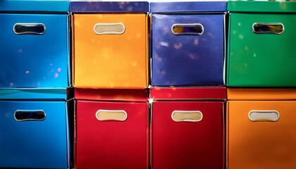 a stack of colorful boxes