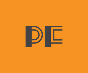 Obraz premium Bold black lettering 'PF' with geometric elements on a vivid orange background, ideal for branding, design, or modern creative projects.