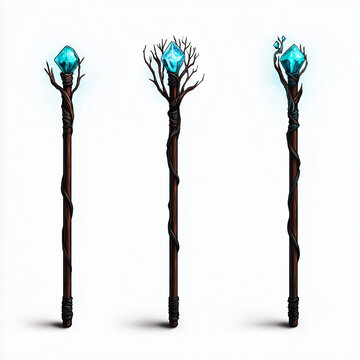 Magische Zauberst&auml;be mit blauen Kristallen und kunstvollem Design

