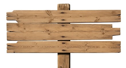 Fototapeta premium A rustic wooden sign made from horizontal planks nailed to a vertical post isolated on a white background