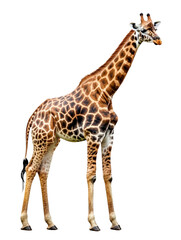 Naklejka premium Giraffe standing gracefully savanna habitat animal portrait nature isolated on transparent background