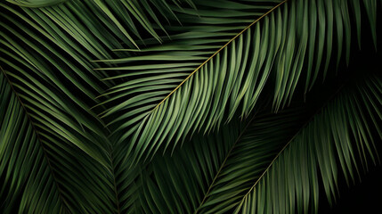 Palm Leaves in Close-up on a Black Background, Realistic