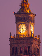 2025-02-05; clock tower in the historical center of the city palace of culture and science warsaw...