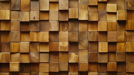 Fototapeta premium Natural wall made from 3D square wooden blocks