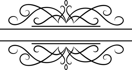 Elegant vintage decorative calligraphic ornament forming a double horizontal line with swirls and curls on a white background, ideal for wedding invitations, menus and other luxury designs