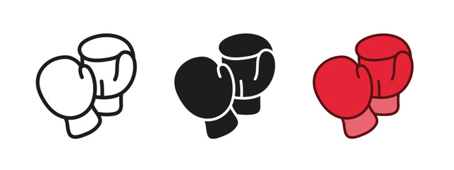 Boxing gloves icon. Knockout punch symbol. Boxer fight sign. Combat competition pictogram. Boxing gloves vector illustration. Champion fighter concept. Self protection training.
