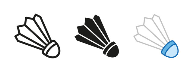 Shuttlecock icon. Badminton symbol. Shuttlecock vector illustration. Sport game sign. Badminton match pictogram. Shuttle cock silhouette outline, line, black and colored concept isolated.