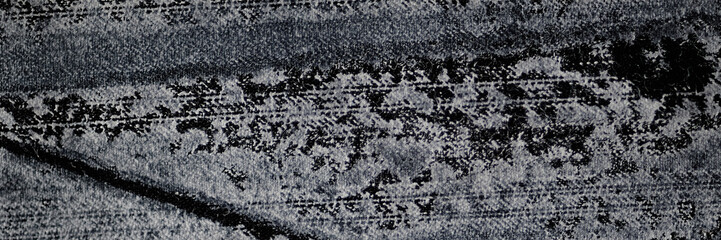 Website header shot of white paint stroke on abstract painting made on black fabric surface with distinctive cloth texture, copy space