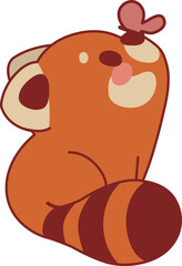 Cute kawaii illustration of a funny cartoon red panda with a butterfly.