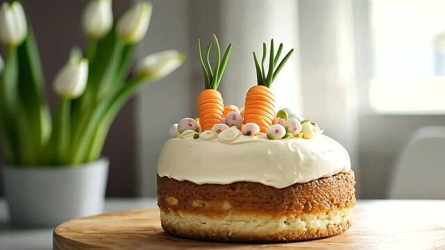 Carrot Shaped Cake with Cream Cheese Frosting for Easter Celebration