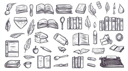 Writing tools & books collection;  study background; education concept