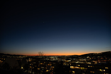 Oslo evening view, overlooking the Oslo Fjord from Groruddalen, Norway