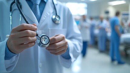 Close-up of a Doctor's Hands Holding a Stethoscope