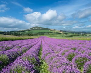 Fototapeta premium Lavender field, hill, summer, UK, countryside, scenic, landscape, photography