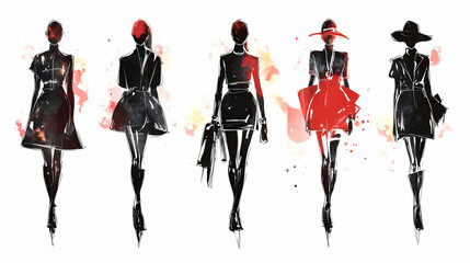 Minimal modern and avant garde fashion sketches on a white background, Fashion & Costume Design. Illustration