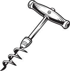 Auger Rustic Tool for Gardening, Silhouette vector art illustration with a white background