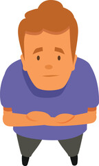 Worried man standing with folded arms, looking up, seen from a high angle view