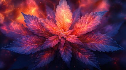 Obraz premium A vibrant, stylized image of a plant with colorful leaves.