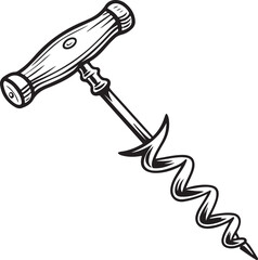Auger Rustic Tool for Gardening, Silhouette vector art illustration with a white background