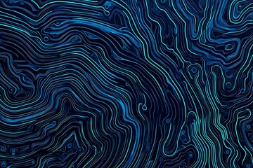 Obraz premium Abstract close-up of a glowing blue digital circuit board, showcasing intricate connections and technological design on a black background. 