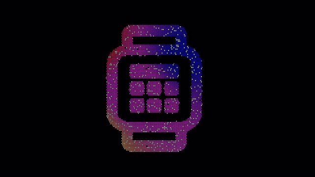 Icon watch calculator is made up of LED square shapes that shimmer and flicker. There are black dead diodes. In-Out looped. Alpha BW at the end