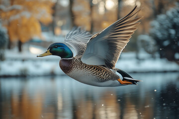 The duck is flying