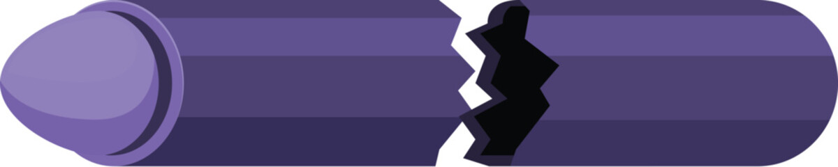 Purple crayon broken in two pieces, representing concepts like fragility, damage, and the end of usability