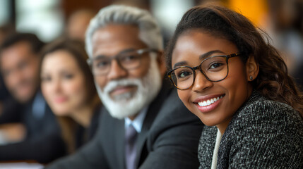 Obraz premium group of business professionals working together in a conference room