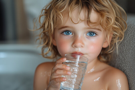 A boy with a glass of water