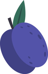 Freshly picked purple plum, featuring an attached stem and leaf, exuding ripeness and vibrant color, embodying the essence of healthy eating and delightful snacking