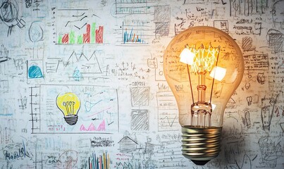 Light Bulb with Business Ideas and Graph Doodles, Concept for Innovation and Advertising