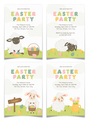 Easter Party Invitation Postcards Set with Lamb.