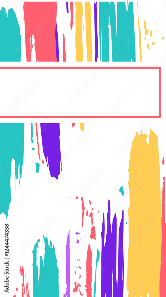 Poster colorful brush strokes creating a vibrant and artistic background with a blank rectangular space per