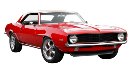 Red classic american muscle car isolated on transparent background