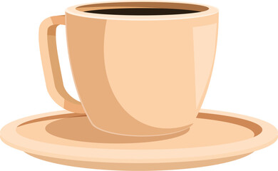Simple beige coffee cup filled with dark coffee, resting on a matching saucer, isolated on white