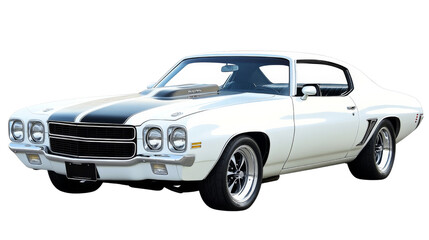Classic white american muscle car isolated on transparent background