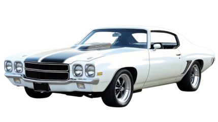 Classic white american muscle car isolated on transparent background