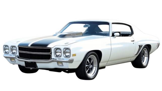 Classic white american muscle car isolated on transparent background