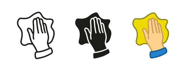 Hand wiping icon. Cleaning cloth vector illustration. Hygiene and surface sanitation symbol. Dust removal sign. Home disinfecting concept.