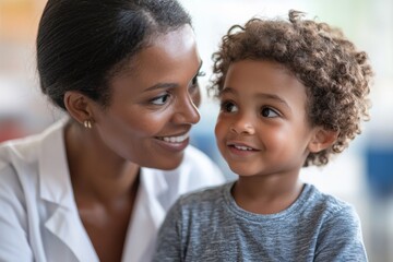 Obraz premium Happy mother and child bonding in warm light
