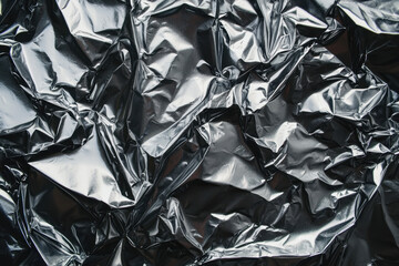Shiny crinkled aluminum foil with a high-contrast metallic finish.