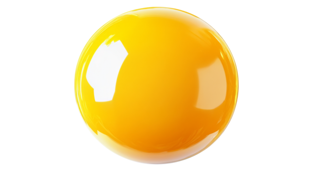 Glossy yellow sphere reflecting light on transparent background