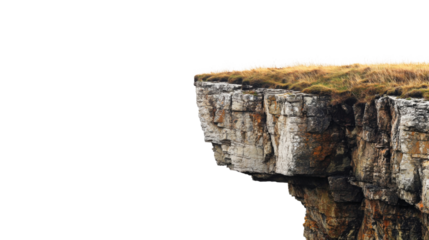 Rocky cliff with grass overlooking transparent background