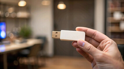 Blank White USB Flash Drive Mockup Held in Hand