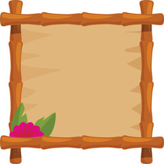 Bamboo frame with tropical flower and leaves decorating an empty canvas, perfect for summer themed designs