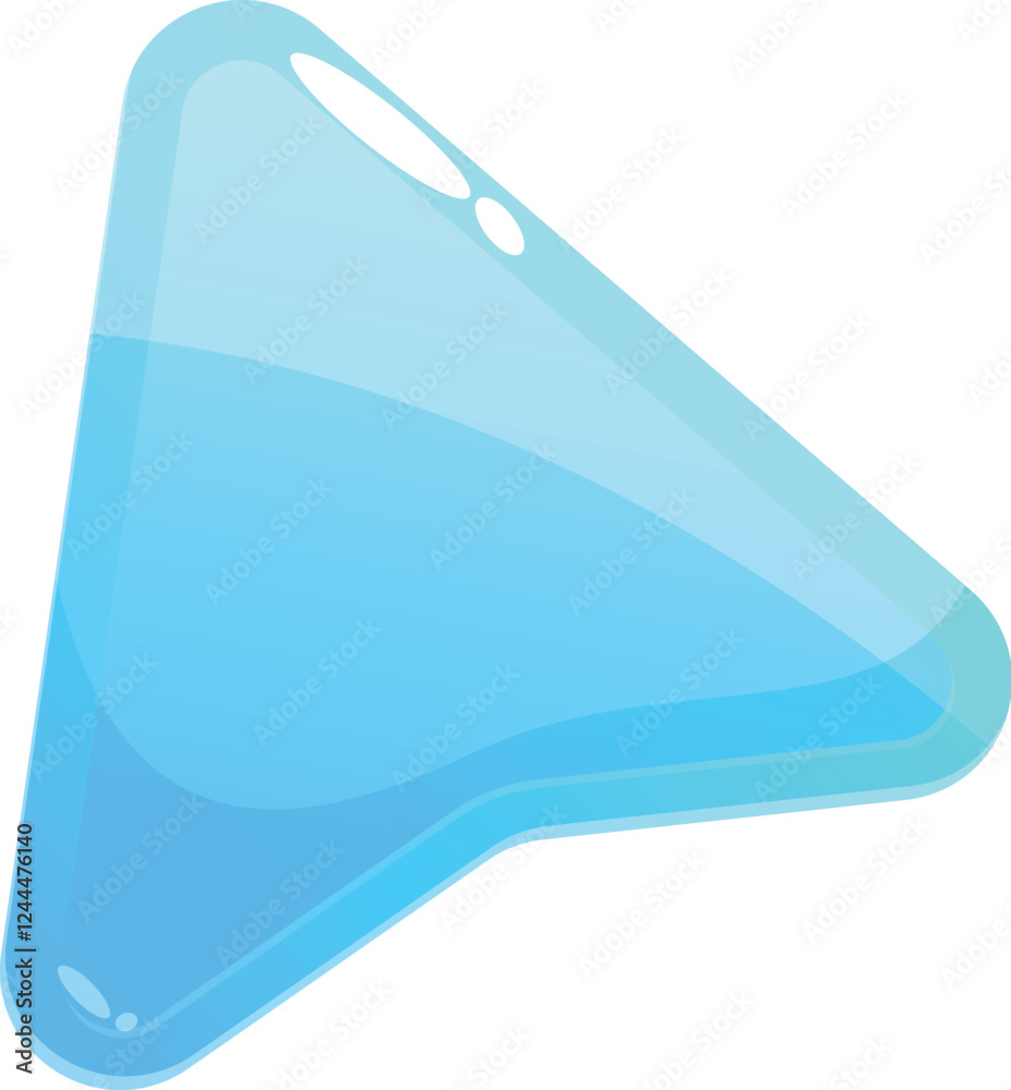 Poster glossy blue cursor pointing to the right, ideal for representing navigation or selection in digital 