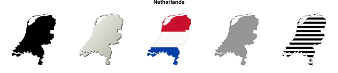 Fototapeta premium Netherlands outline map set