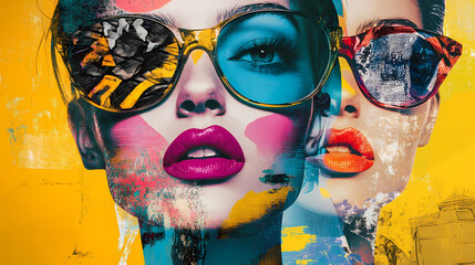 Obraz premium Art collage in magazine style. portrait of stylish fashion woman in bright colors. Fashion & Costume Design. Illustration